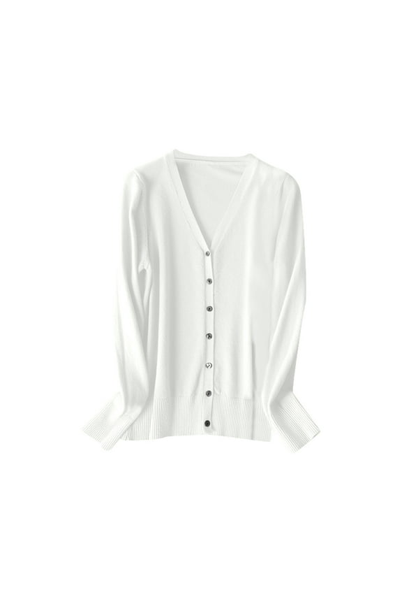 Women's V-Neck Knit Cardigan Long Sleeve Soft Breathable Open Front Sweater Layer for Spring Fall Office and Casual