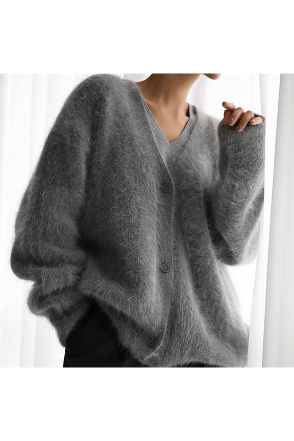 Women’s V Neck Knit Cardigan – Loose Fit Solid Color Sweater For Fall Winter Long Sleeve Knit Cardigan for Women Letter Sweater Cardigan 50's Front Cardigan Cardigan Jacket for Women Winter Cardigan