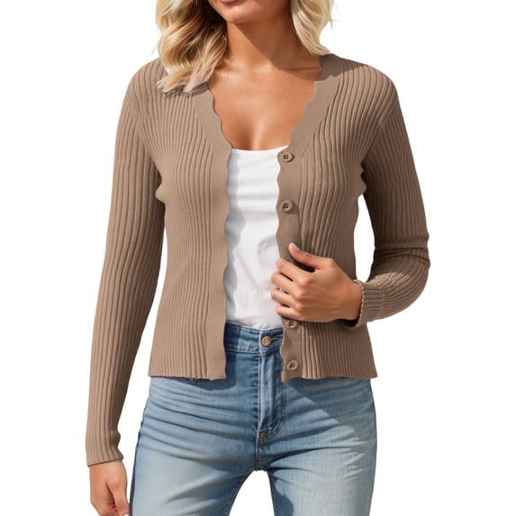 Women's V Neck Knit Cardigan Summer Lightweight Button Down Open Front Cropped Sweater for Casual Wear