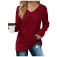 thumbnail image 1 of Women's Pullover Sweater Solid Color Knit V Neck Long Sleeve Fashionable Apparel for Women, 1 of 3