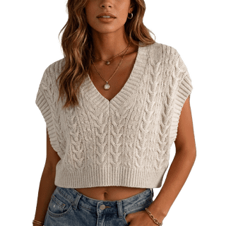 Women's V-Neck Knit Sleeveless Sweater Vest Versatile Cable Knit Top