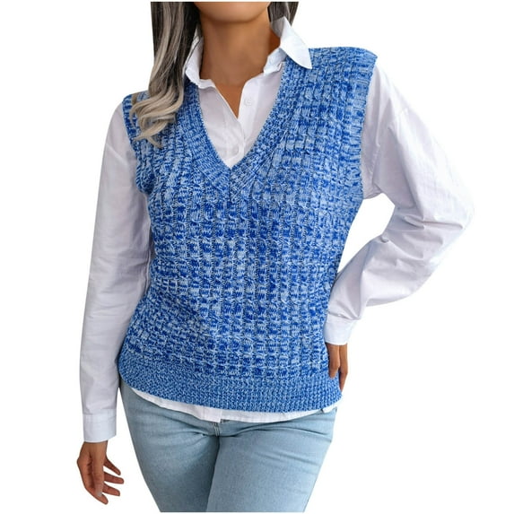 Women's V Neck Knit Sweater Vest Preppy Style Dressy Casual Loose Sleeveless Knitwear Tank Sweater for Women Teen Girls