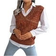 thumbnail image 1 of Women's V Neck Knit Sweater Vest Preppy Style Dressy Casual Loose Sleeveless Knitwear Tank Sweater for Women Teen Girls, 1 of 7