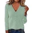 thumbnail image 1 of Women's V Neck Knitted Cardigan Sweater Long Sleeve Lightweight Layering Top,Mint Green,M, 1 of 4