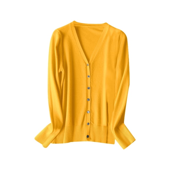 Women's V Neck Knitted Cardigan Sweater Long Sleeve Lightweight Layering Top for Spring Autumn Fashion