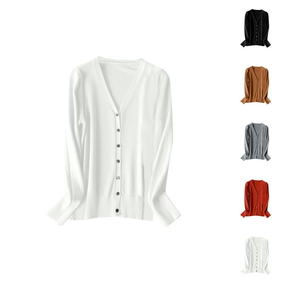 Women's V Neck Knitted Cardigan Sweater Long Sleeve Spring Autumn 2024 Fashion Lightweight Layering Top Cardigan Sweaters for Women