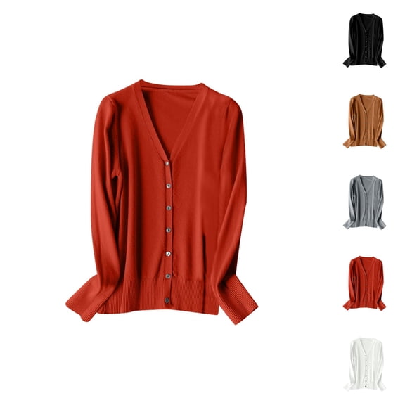 Women's V Neck Knitted Cardigan Sweater Long Sleeve Spring Autumn 2024 Fashion Lightweight Layering Top Cardigan Sweaters for Women