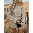 thumbnail image 1 of Women's V-Neck Knitted Dress, Long Sleeve Dress, Bodycon Dress, 1 of 4