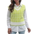 thumbnail image 1 of Women’s V Neck Knitted Sweater Vest Plaid Sleeveless Casual Loose Fit Comfy Waistcoat Pullover Knitwear Tank Top, 1 of 6