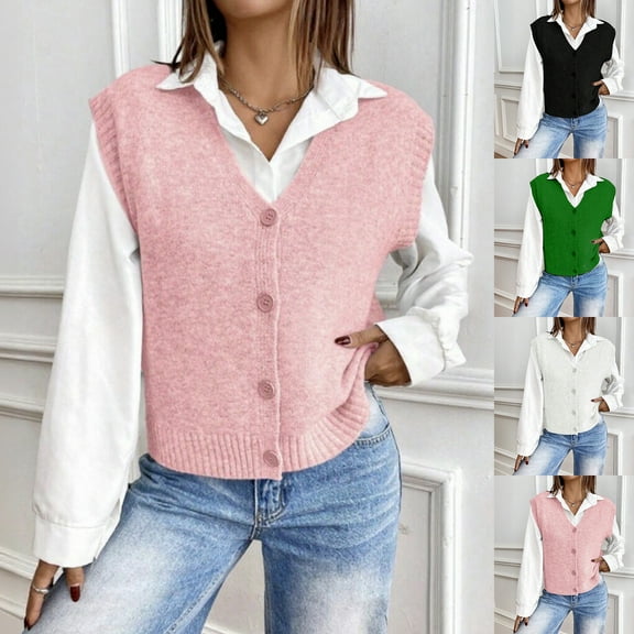 Women's V-Neck Knitted Vest Solid Color Loose Sweater for Fall and Winter Layering, Perfect for Holiday Fashion and Casual Outfits, Versatile and Lightweight,Green,L