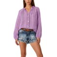 thumbnail image 1 of Women's V-Neck Lace Crochet Blouse, Hollow Long Sleeve Button-Front Top, 1 of 5