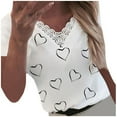 thumbnail image 1 of Women's V-Neck Lace Print Pullover T-Shirt Patchwork Blouse Short Sleeve Hearts Design Comfortable Casual Top, 1 of 2