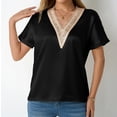 thumbnail image 1 of Women's V Neck Lace Trim Short Sleeve Casual Top Blouse Elegant Spring Summer T-Shirt Comfortable Long/Short Sleeve Tee Shirts for Men Beach Tops Casual Shirt, 1 of 7