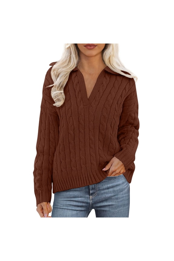 Women's V-Neck Lightweight Breathable Sweater, Soft Comfortable Pullover Top with Slimming Design for Summer Spring Fall Casual Wear, Travel, Daily Activities and Versatile Occasions Brown L