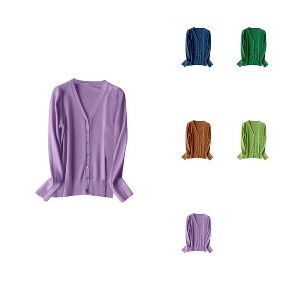 Women's V-Neck Lightweight Knitted Cardigan Sweater – Long Sleeve Button-Up Soft Layering Top for Spring Autumn 2024