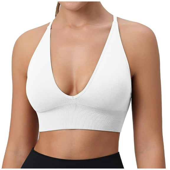 Women's V Neck Long Line Sports Bra Strap Padded Cup Adjustable Thin Strap Fitness Yoga Short Top Womens Bras Comfortable plus Size Womens Bras Comfortable Padded Women Bra Sexy Scrappy Bra Bra for