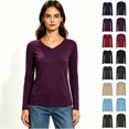 thumbnail image 1 of Women’s V Neck Long Sleeve Basic T-Shirt, Womens Everyday Casual Top, Women's Plus, Size S-4XL, 1 of 6