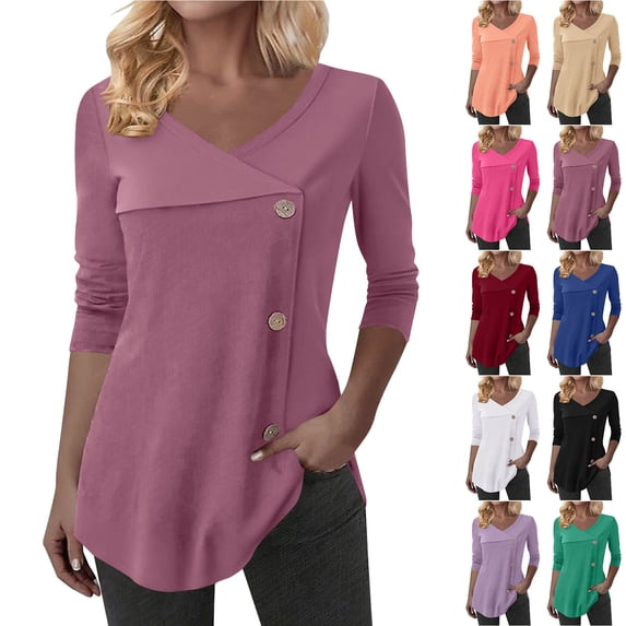 Women's V Neck Long Sleeve Blouse Tunic Tops Shirts with Buttons Geometric Print Loose Fit Casual Daily Wear Business Office Work Outfits Fashion Essential Gift for Women