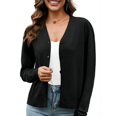 Women's V-Neck Long Sleeve Button Down Lightweight Sweater Soft Cardigan