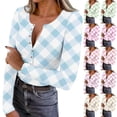 thumbnail image 1 of Women's V Neck Long Sleeve Button Down Top Shirt Blouse Plaid Print Loose Fit Casual Daily Wear Business Office Work Vacation Fashion Essential Gift for Ladies | CSEONE,Purple XL, 1 of 9