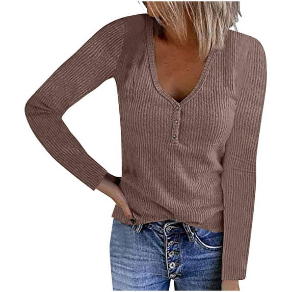 Women's V-Neck Long Sleeve Buttoned Top Shirts