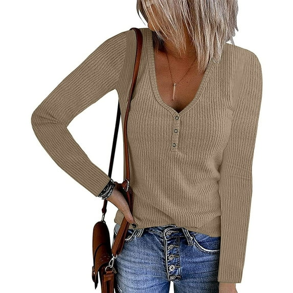 Women's V-Neck Long Sleeve Buttoned Top Shirts