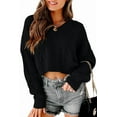 thumbnail image 1 of Women's V Neck Long Sleeve Cable Knit Oversized Cropped Sweater Pullover, 1 of 6