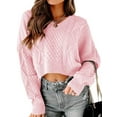 thumbnail image 1 of Women's V Neck Long Sleeve Cable Knit Oversized Cropped Sweater Pullover, 1 of 5