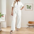 thumbnail image 1 of Women's V Neck Long Sleeve Jumpsuit Elegant Wide Leg Romper with Belt and Pockets for Casual Wear, 1 of 5