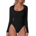thumbnail image 1 of Women's V-Neck Long Sleeve Jumpsuit - Tight Fitting Threaded Top & Pants Set, 1 of 4
