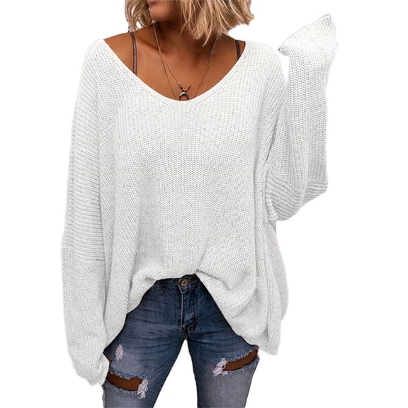Long Sleeved Fall Winter Women V-neck Loose Sweater Oversize Knit Pullover