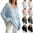 thumbnail image 1 of Women's V Neck Long Sleeve Knit Loose Oversized Pullover Sweater Top, 1 of 7