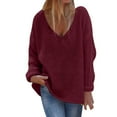 thumbnail image 1 of Women's V Neck Long Sleeve Knit Sweater Casual Pullover Top Soft Comfortable Lightweight Cozy Winter Fall Tunic, 1 of 5