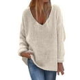 thumbnail image 1 of Women's V Neck Long Sleeve Knit Sweater Casual Pullover Top Soft Comfortable Lightweight Cozy Winter Fall Tunic, 1 of 5