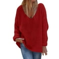 thumbnail image 1 of Women's V Neck Long Sleeve Knit Sweater Casual Pullover Top Soft Comfortable Lightweight Cozy Winter Fall Tunic, 1 of 5