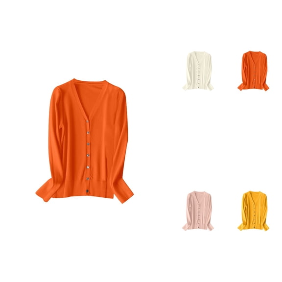 Women's V-Neck Long Sleeve Lightweight Knitted Cardigan Sweater – Open Front Layering Top for Spring Autumn 2024 Fashion