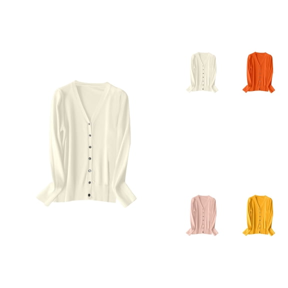 Women's V-Neck Long Sleeve Lightweight Knitted Cardigan Sweater – Open Front Layering Top for Spring Autumn 2024 Fashion