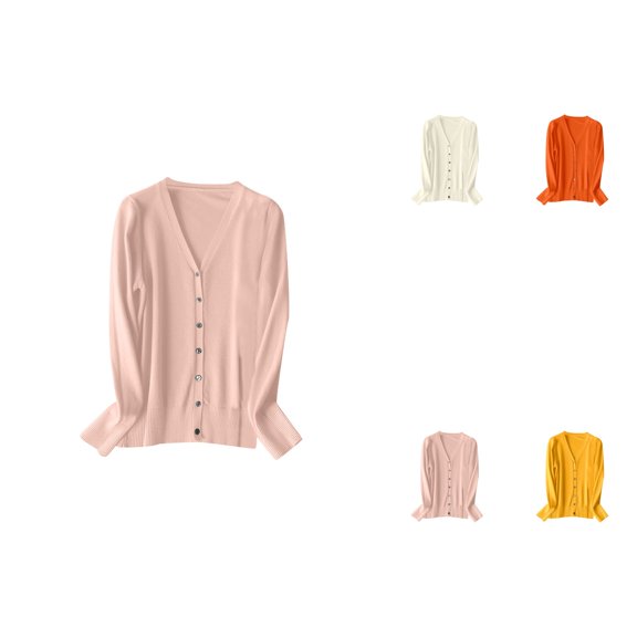 Women's V-Neck Long Sleeve Lightweight Knitted Cardigan Sweater – Open Front Layering Top for Spring Autumn 2024 Fashion