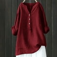 thumbnail image 1 of Women's V-Neck Long Sleeve Loose Button Cotton and Linen Tunic Shirts Summer Shirts Blouse, 1 of 6