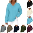 thumbnail image 1 of Women's V Neck Long Sleeve Loose Fit Sweatshirt Tops Solid Color Plain Soft Casual Daily Wear Work Office Vacation Fashion Essential Gift for Women | CSEONE,Sky Blue XL, 1 of 9