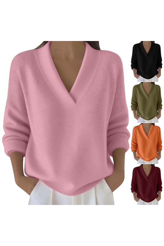 Women's V-Neck Long Sleeve Loose Knit Sweater Top Cardigan Solid Color Soft Casual Daily Wear Work Office Vacation Fashion Essential Gift for Women | CSEONE,Black L