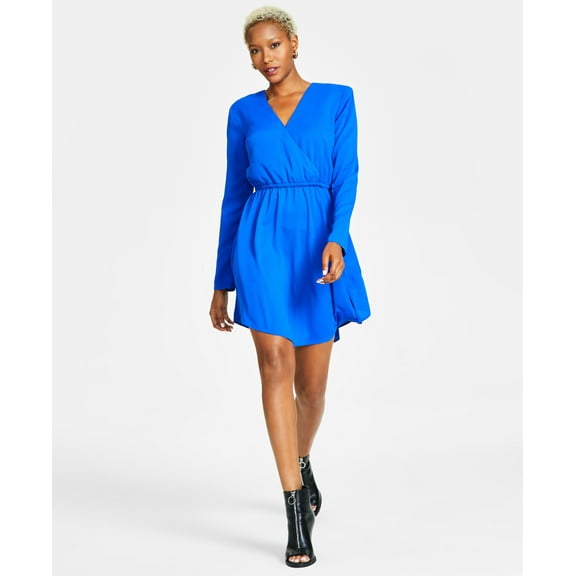 Women's V-Neck Long-Sleeve Mini Dress Deep Cobalt S