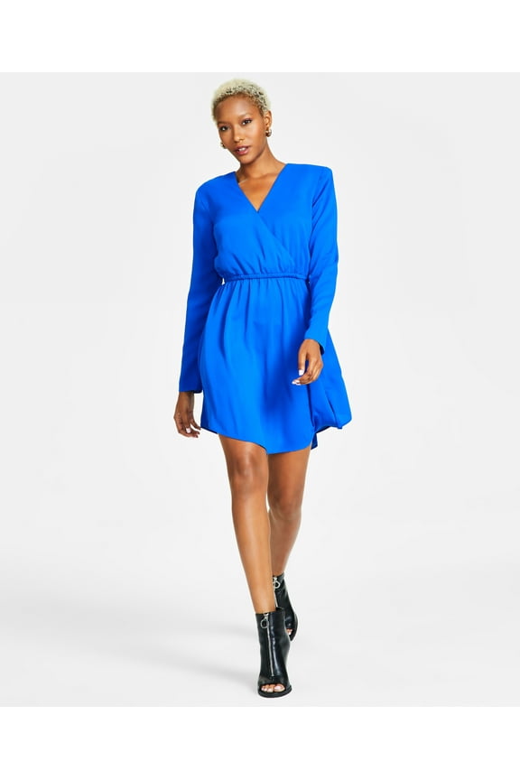 Women's V-Neck Long-Sleeve Mini Dress Deep Cobalt XS