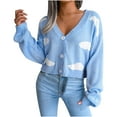 thumbnail image 1 of Women's V Neck Long Sleeve Open Front Sweaters Button Down Cardigan Clouds Printed Comfy Knit Sweater Jumper, 1 of 3
