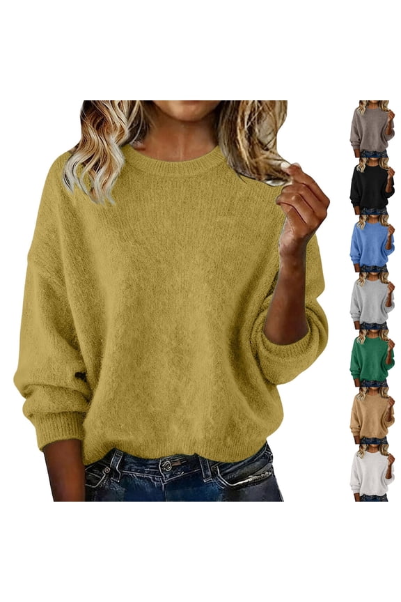 Women's V Neck Long Sleeve Pullover Sweater Tops Knitwear Solid Color Cozy Winter Knitted Sweaters Casual Loungewear Work Office Fashion Essential Gift for Women | Sopatenor,Coffee XL