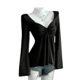 thumbnail image 1 of Women’s V Neck Long Sleeve Ruched Top Solid Color Elegant Casual Blouse Slim Fit Basic Layering Tee Date Night Essential Everyday Wear, 1 of 6