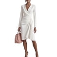 thumbnail image 1 of Women's V-Neck Long Sleeve Ruched Wrap Midi Dress, 1 of 3