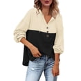 thumbnail image 1 of Women's V-Neck Long Sleeve Shirt Button Sweatshirt Jacket Casual Oversized Sweater Color Block Hoodies Fall Clothes for Women 2025 (Black XL), 1 of 1