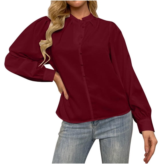 Women's V Neck Long Sleeve Shirts Button Down Casual Chiffon Blouses Dressy Loose Fit Business Work Tops 2026 Going Out Top Ladies