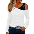 thumbnail image 1 of Women's V Neck Long Sleeve Shirts, Classic off the Shoulder Tops, Fall Base Trendy Outfits, 1 of 6